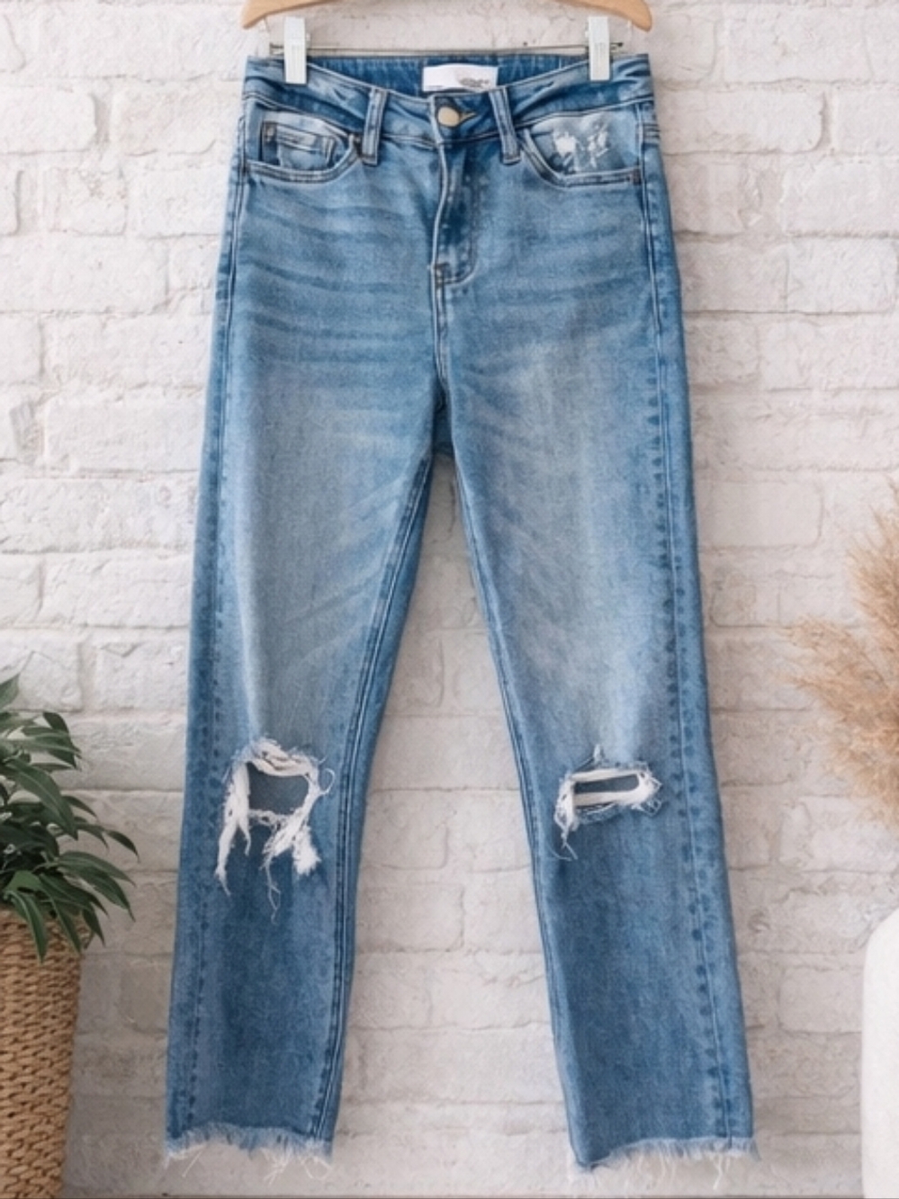 VERVET BY FLYING MONKEY Light Blue Distressed Straight Leg Jeans